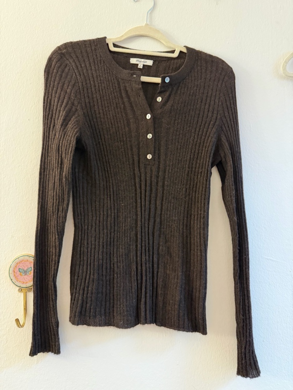 Brown Ribbed Henley Sweater Top - Madewell